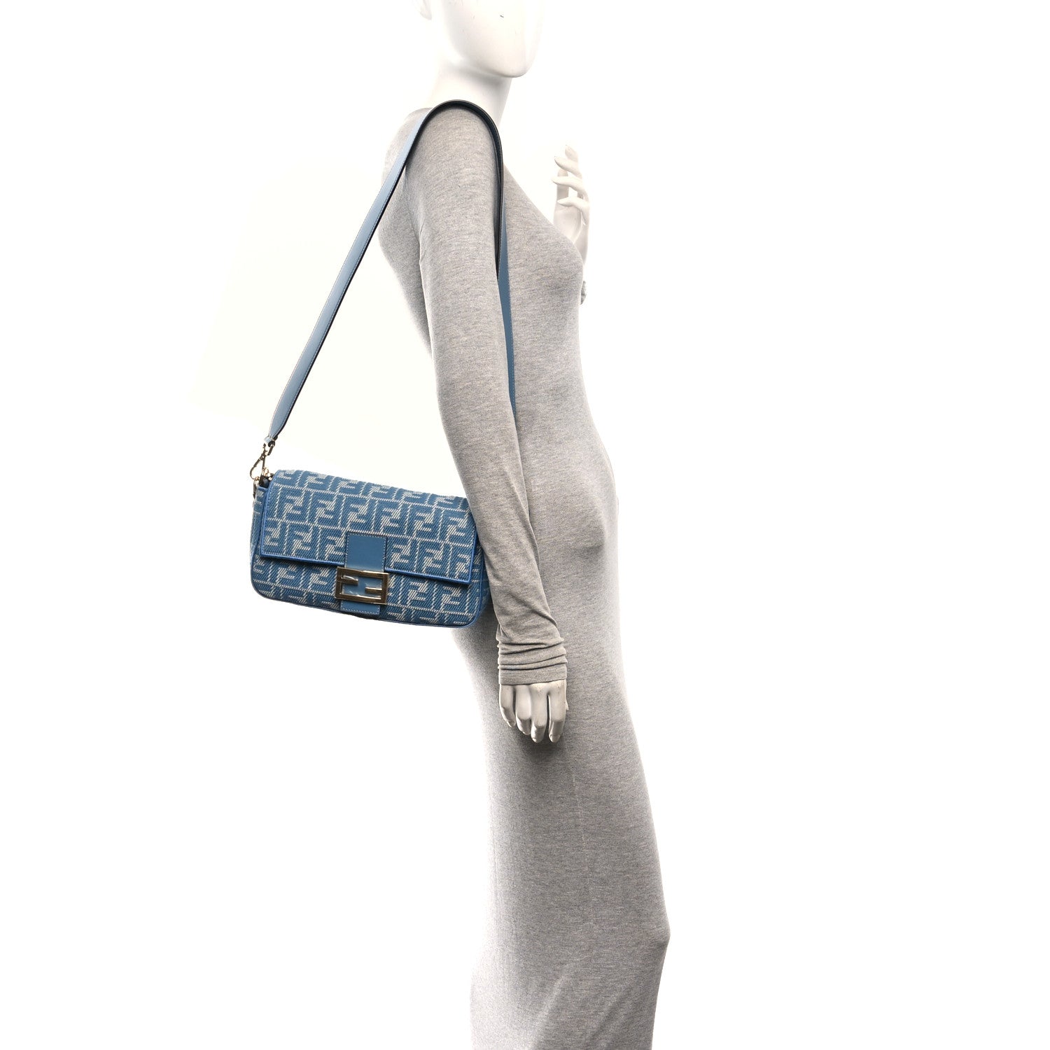 Denim Effect Fabric Jacquard FF Vitello Grace Mamma Baguette Blue - Image 2