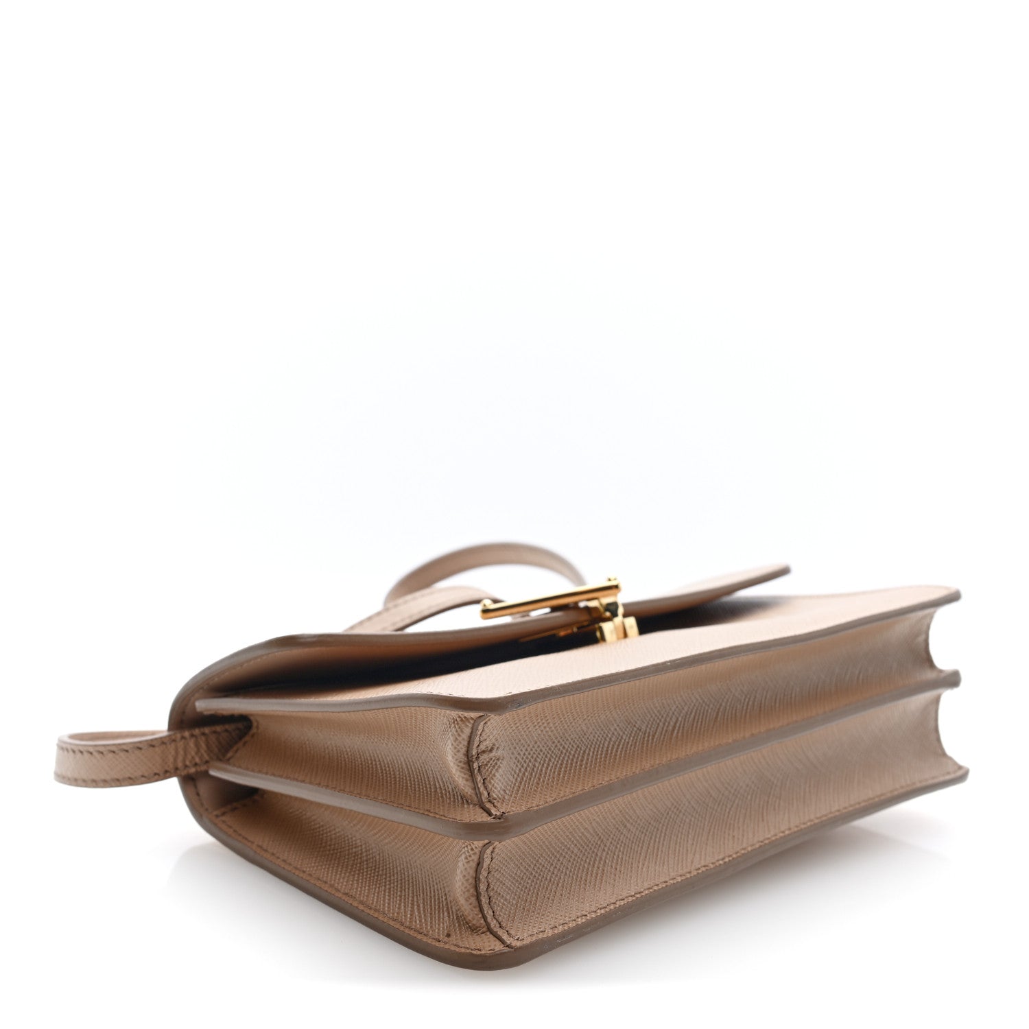 Saffiano Lux Mini Triangle Embleme Flap Shoulder Bag Cammeo - 图片 4