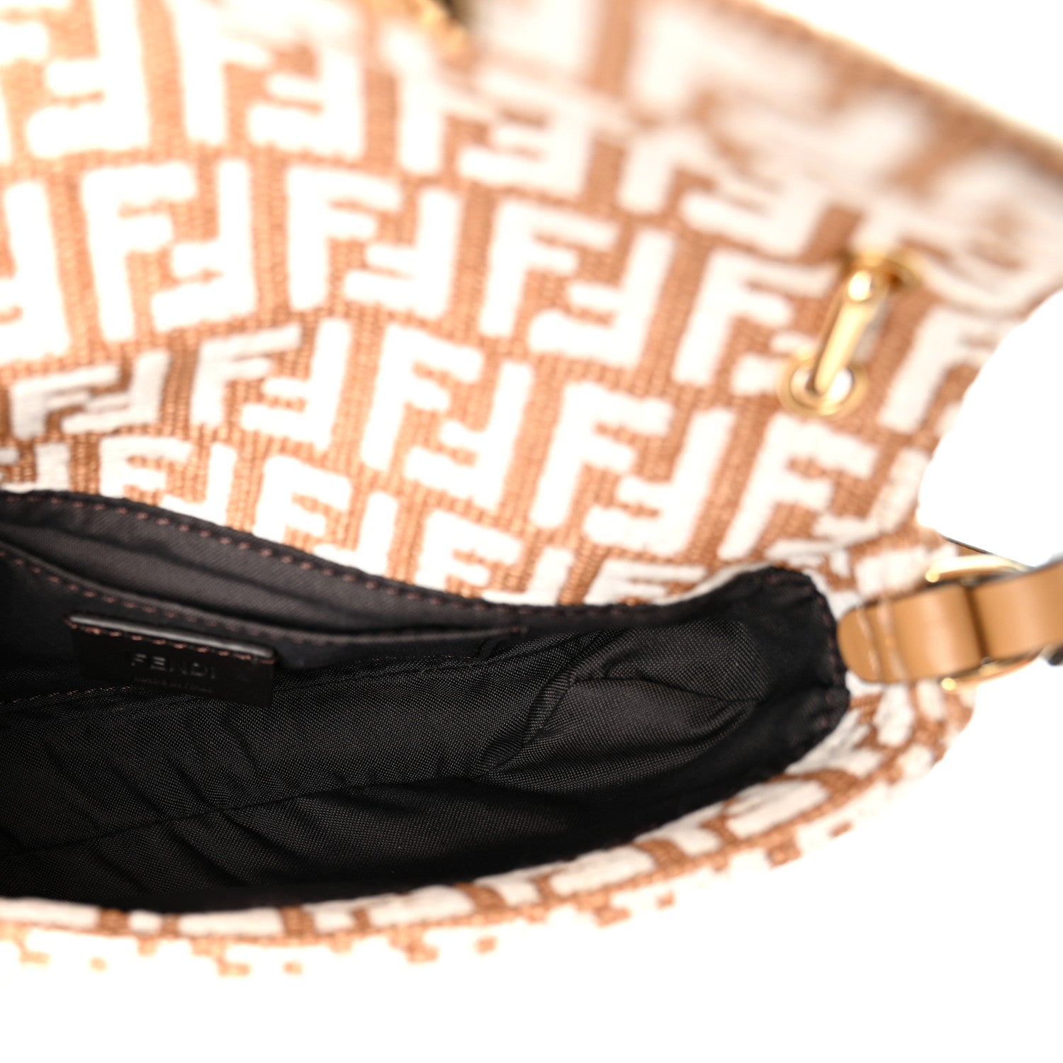 Raffia Chenille Vitello FF Phone Baguette Naturale White - Image 5