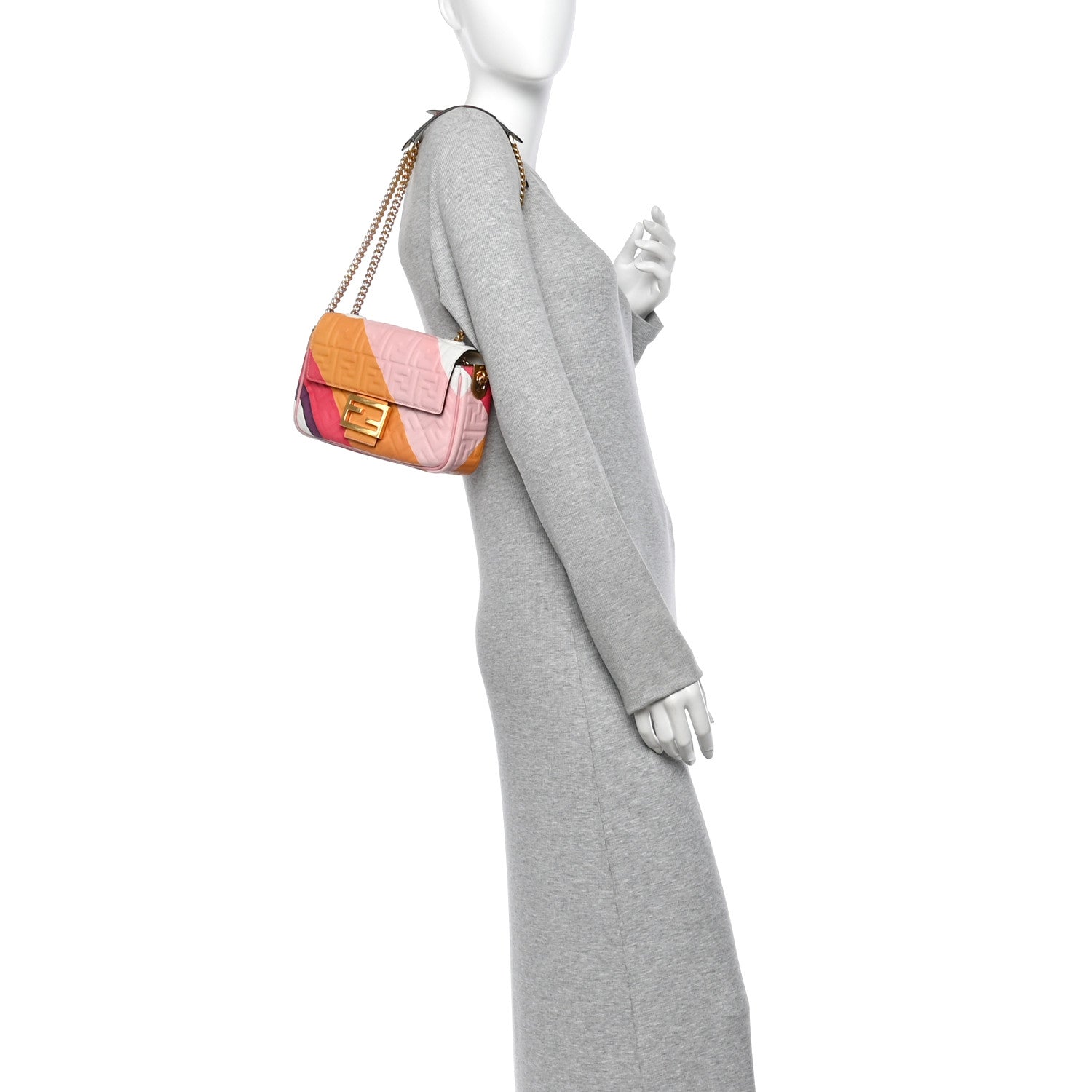 Nappa FF Embossed Line Print Midi Chain Baguette White Multicolor - Image 2