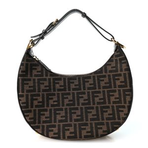 Fabric Jacquard Vitello Grace FF 1974 Small Fendigraphy Hobo Bag Tobacco Moro Ebano