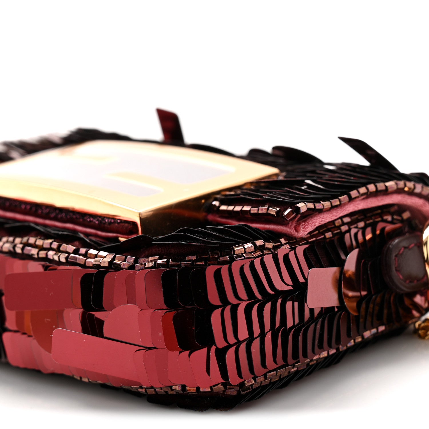 Sequin Paillettes Shiny Nappa Sex and the City Nano Maxi Buckle Baguette Charm Granata - Image 9