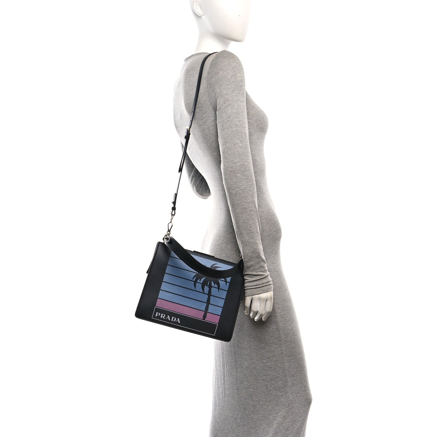 City Calfskin Palm Tree Print Light Frame Bag Black Mare - 图片 2
