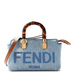 Denim Vitello King Plexiglass Logo Embroidered Mini By The Way Top Handle Boston Bag Denim Cuoio