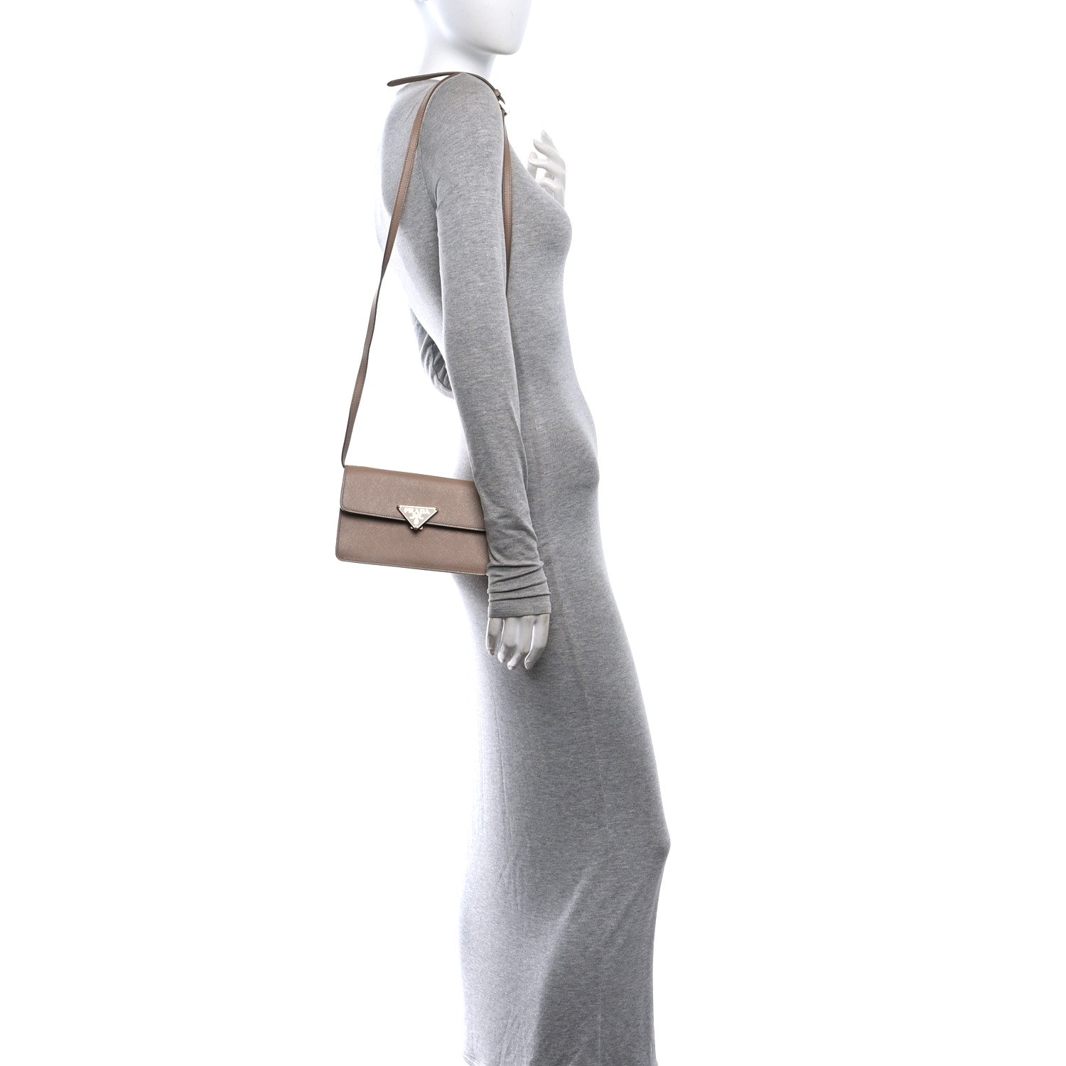 Saffiano Lux Mini Triangle Embleme Flap Shoulder Bag Cammeo - 图片 2