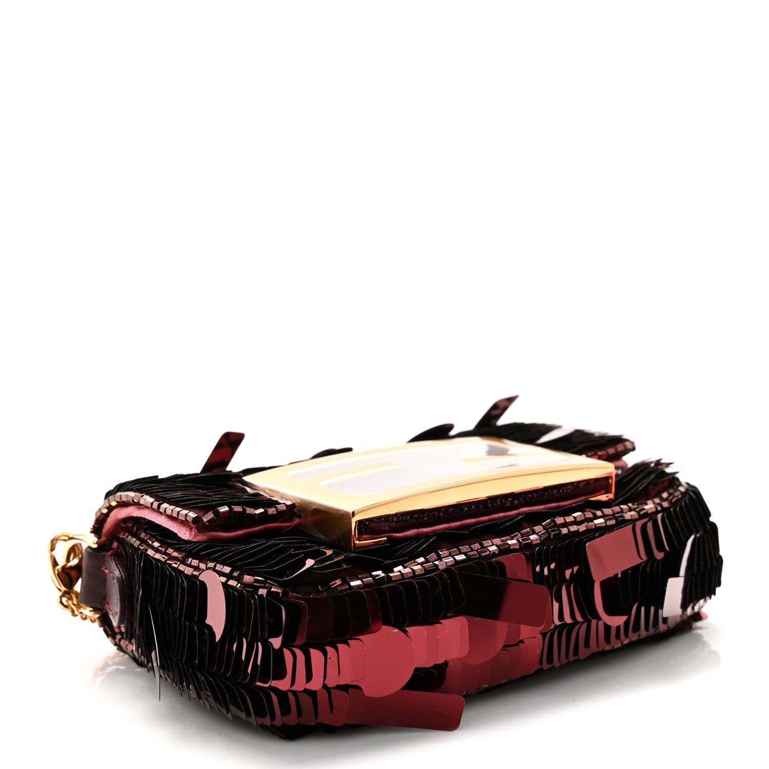 Sequin Paillettes Shiny Nappa Sex and the City Nano Maxi Buckle Baguette Charm Granata - Image 3