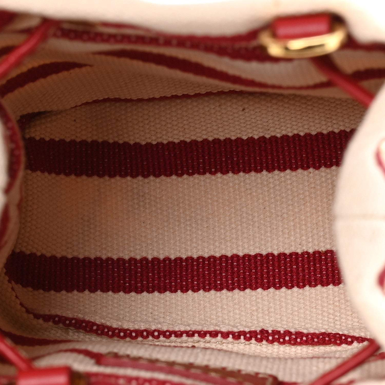 Canvas Stripe Metal Triangle Logo Mini Drawcord Pouch Shoulder Bag Avorio Rosso - 图片 5