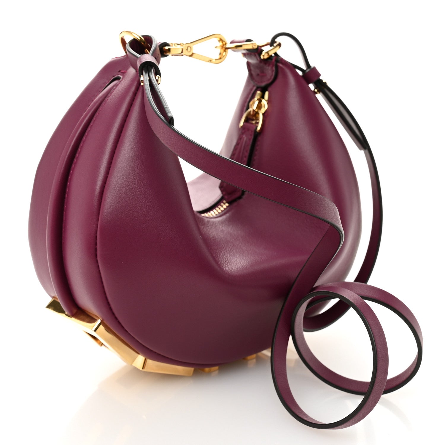 Vitello Grace Matte Mini Fendigraphy Hobo Bag Rosso Roma - Image 3