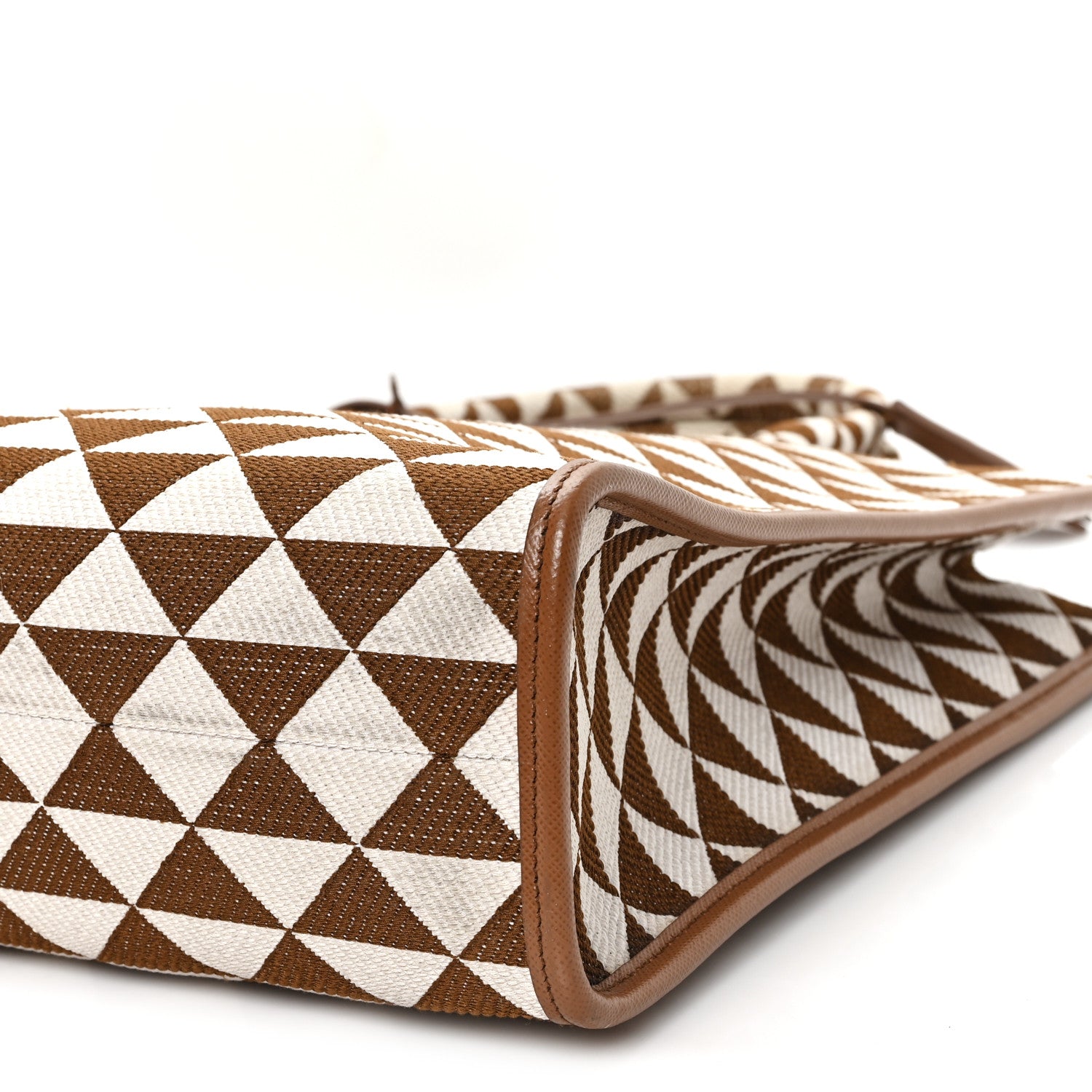 Jacquard Saffiano Triangolo Symbole Embroidered Large Tote Tobacco Talco - Image 9
