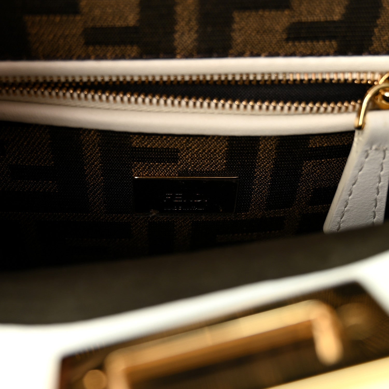 Vitello Seta Canvas FF Mini Peekaboo Iconic Satchel Uovo Sigaro Marrone - Image 7