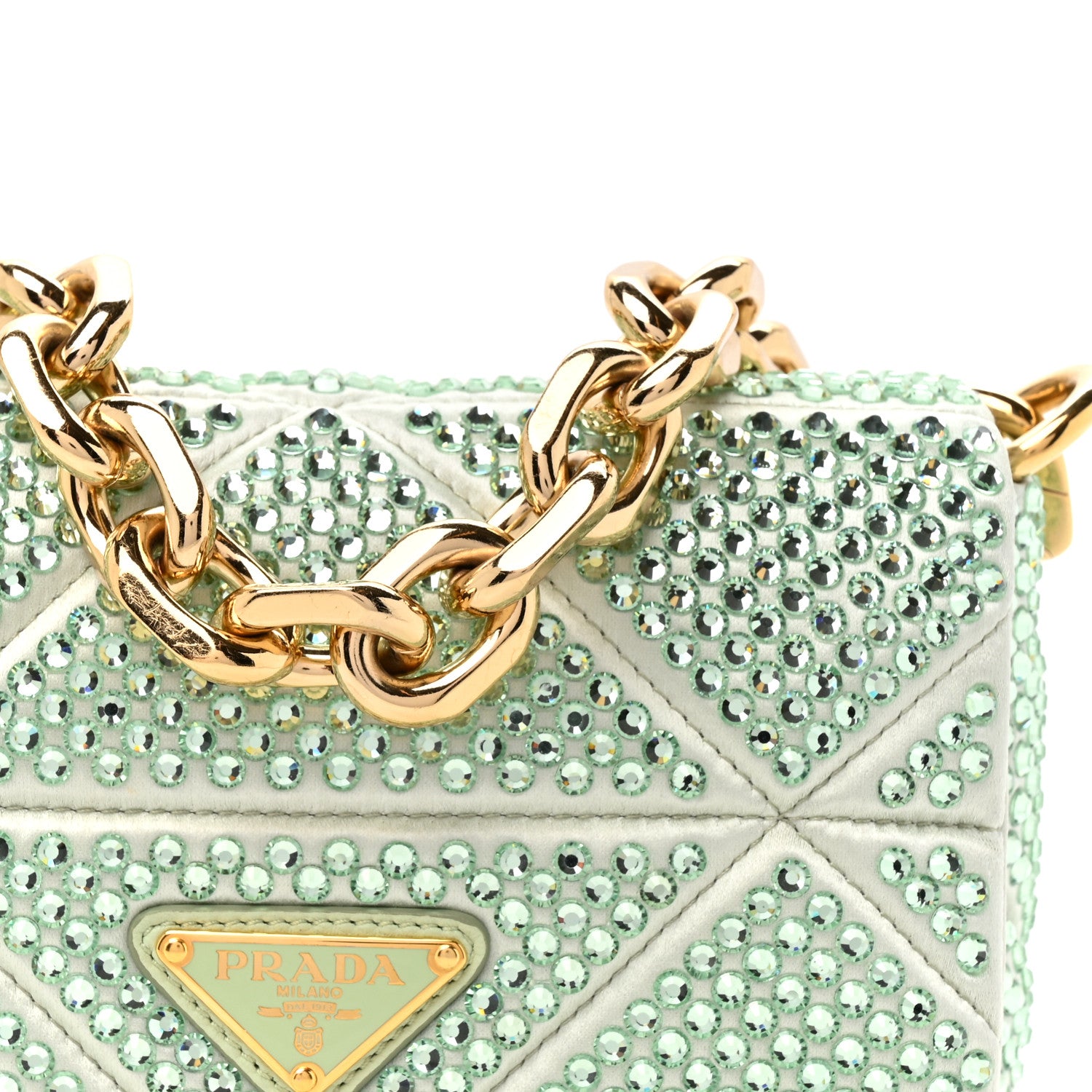 Satin Crystal Mini Bag With Chain Acqua - Image 7