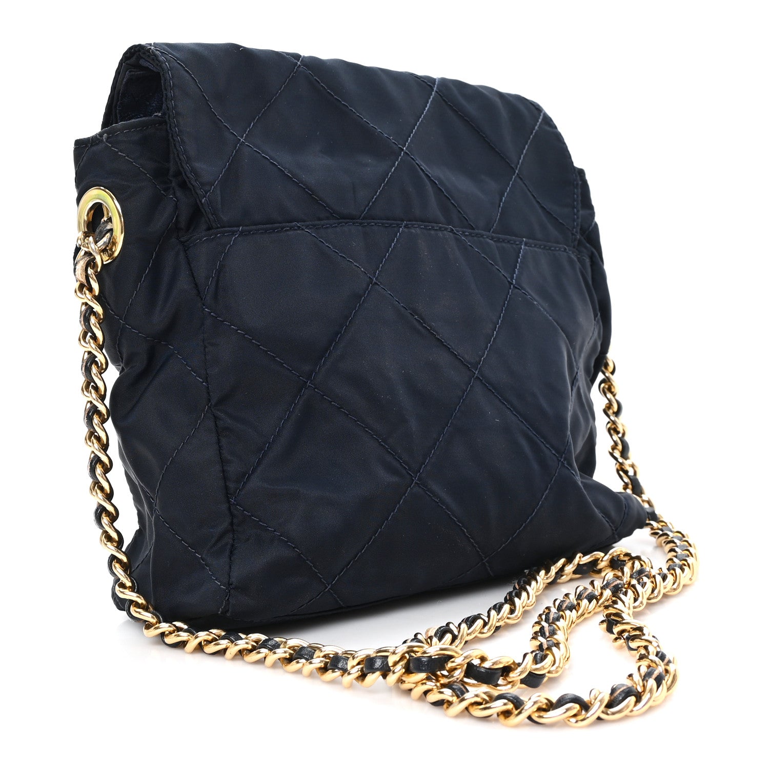 Nylon Tessuto Impuntu Quilted Flap Shoulder Bag Blue - Image 3