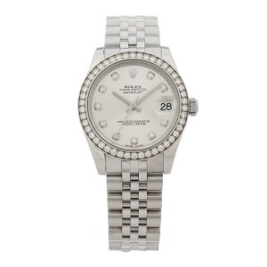 Stainless Steel 18K White Gold Diamond Bezel 31mm Oyster Perpetual Datejust Watch Silver 278384RBR
