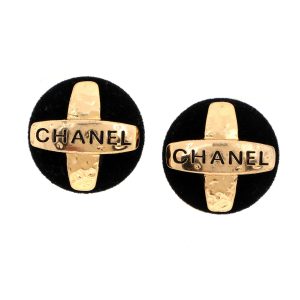 Chanel Black Suede Maltese Cross Mini Earrings w/Gold Hardware