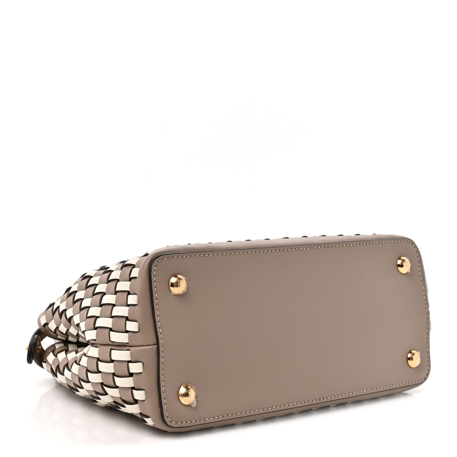 Calfskin Woven Mini Peekaboo Iconic Satchel Tortora White Ice - Image 4
