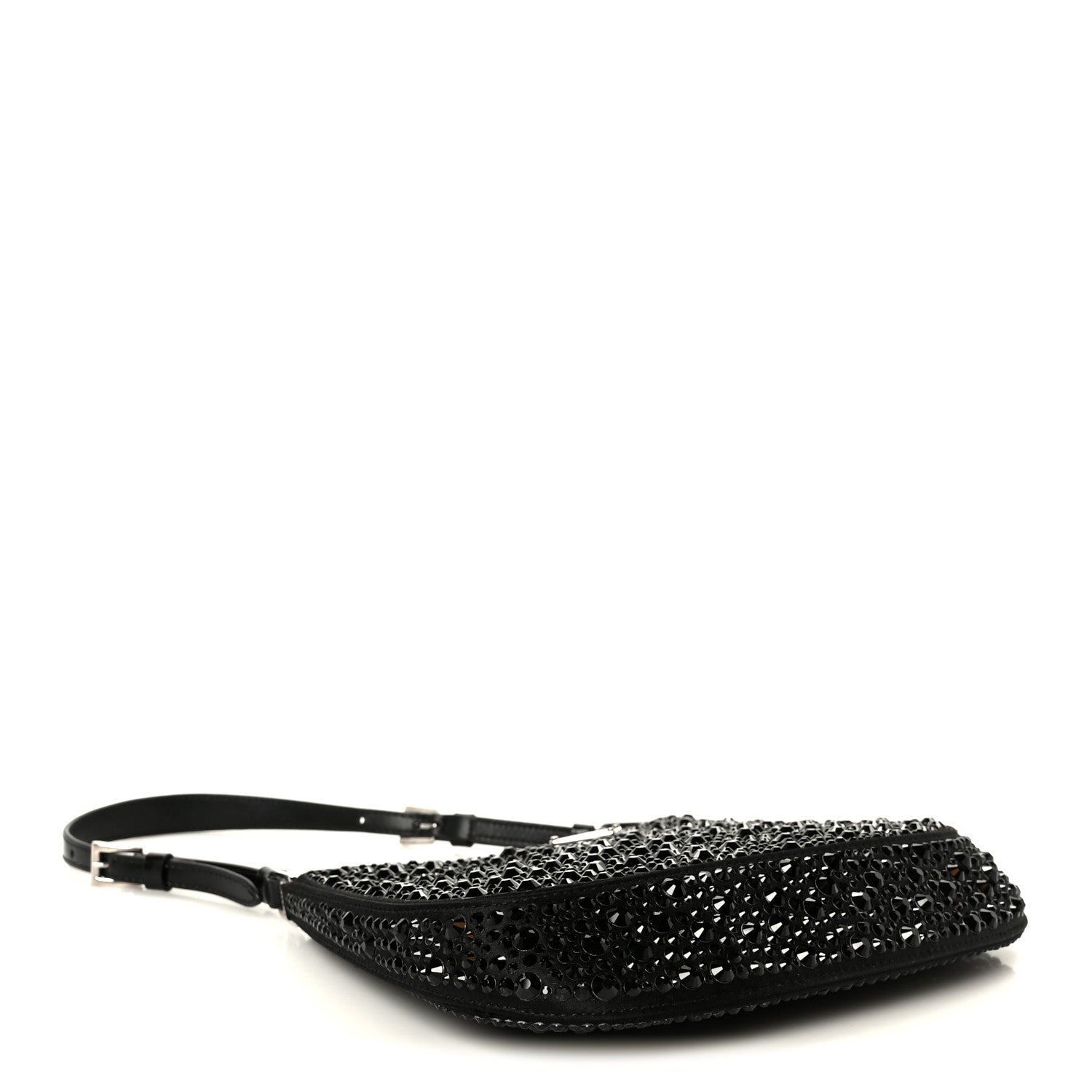 Satin Crystal Cleo Adjustable Strap Shoulder Bag Black - Image 4