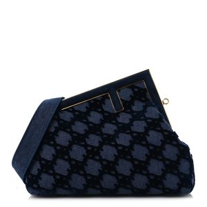 Denim Karligraphy Embroidered Medium Fendi First Blue