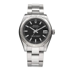 Stainless Steel 18K White Gold 31mm Oyster Perpetual Datejust Watch Black 178274