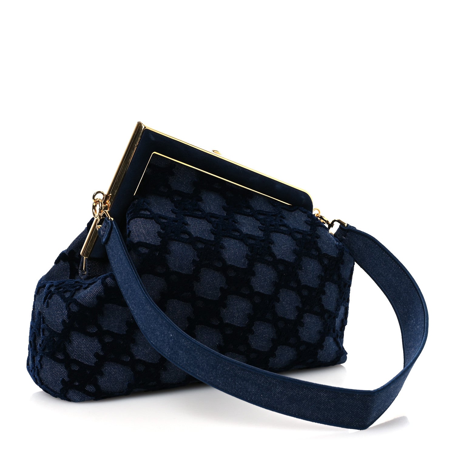 Denim Karligraphy Embroidered Medium Fendi First Blue - Image 3
