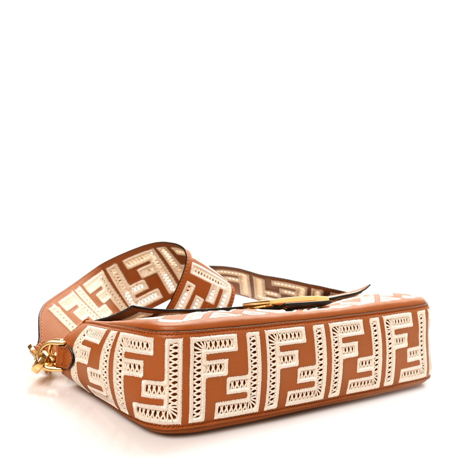 Vitello Seta FF Ajour Embroidered Baguette Brandy - Image 4