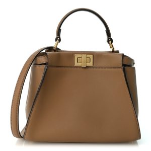 Vitello Seta Fabric Jacquard FF 1974 Mini Peekaboo Iconic Satchel Sand Tobacco Moro