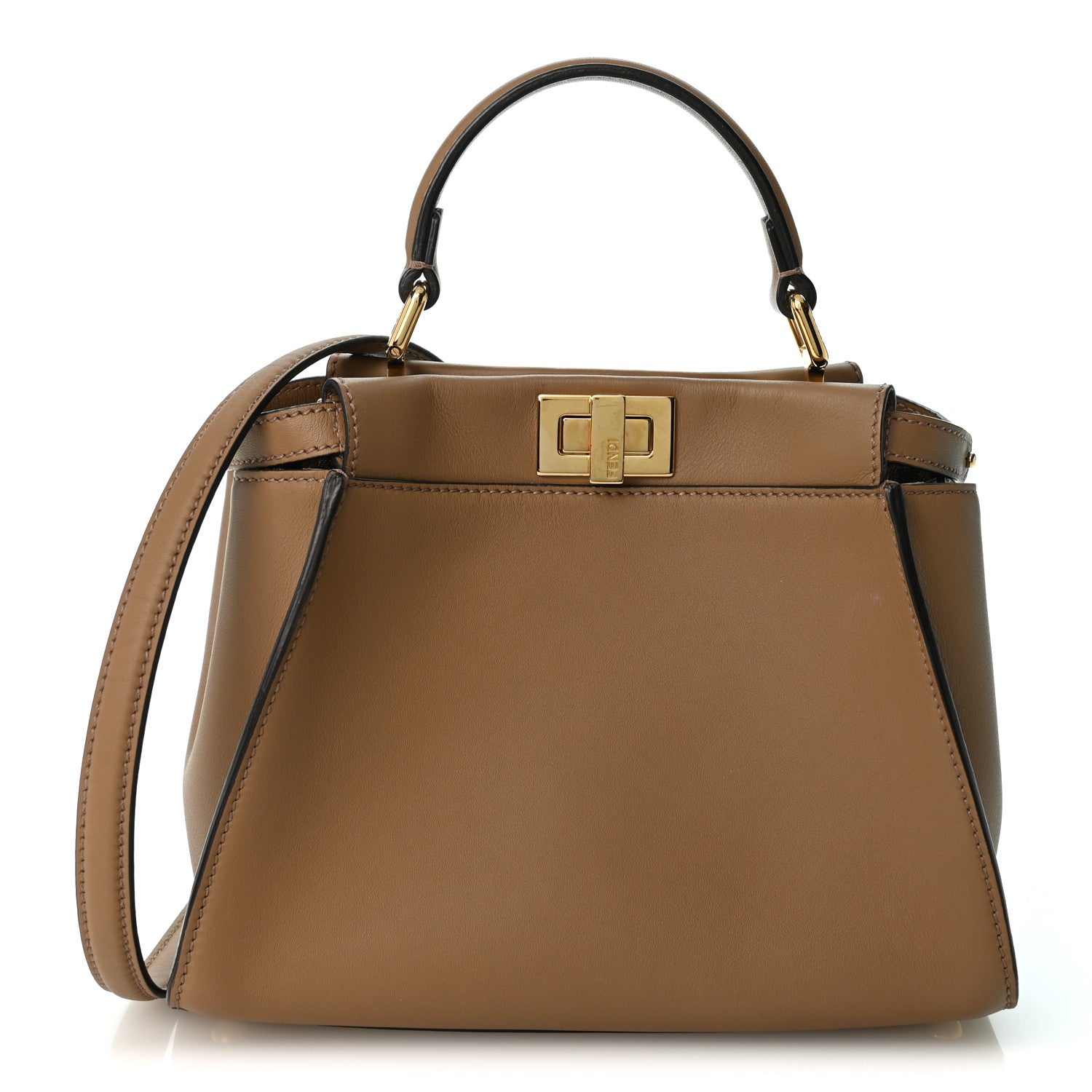 Vitello Seta Fabric Jacquard FF 1974 Mini Peekaboo Iconic Satchel Sand Tobacco Moro