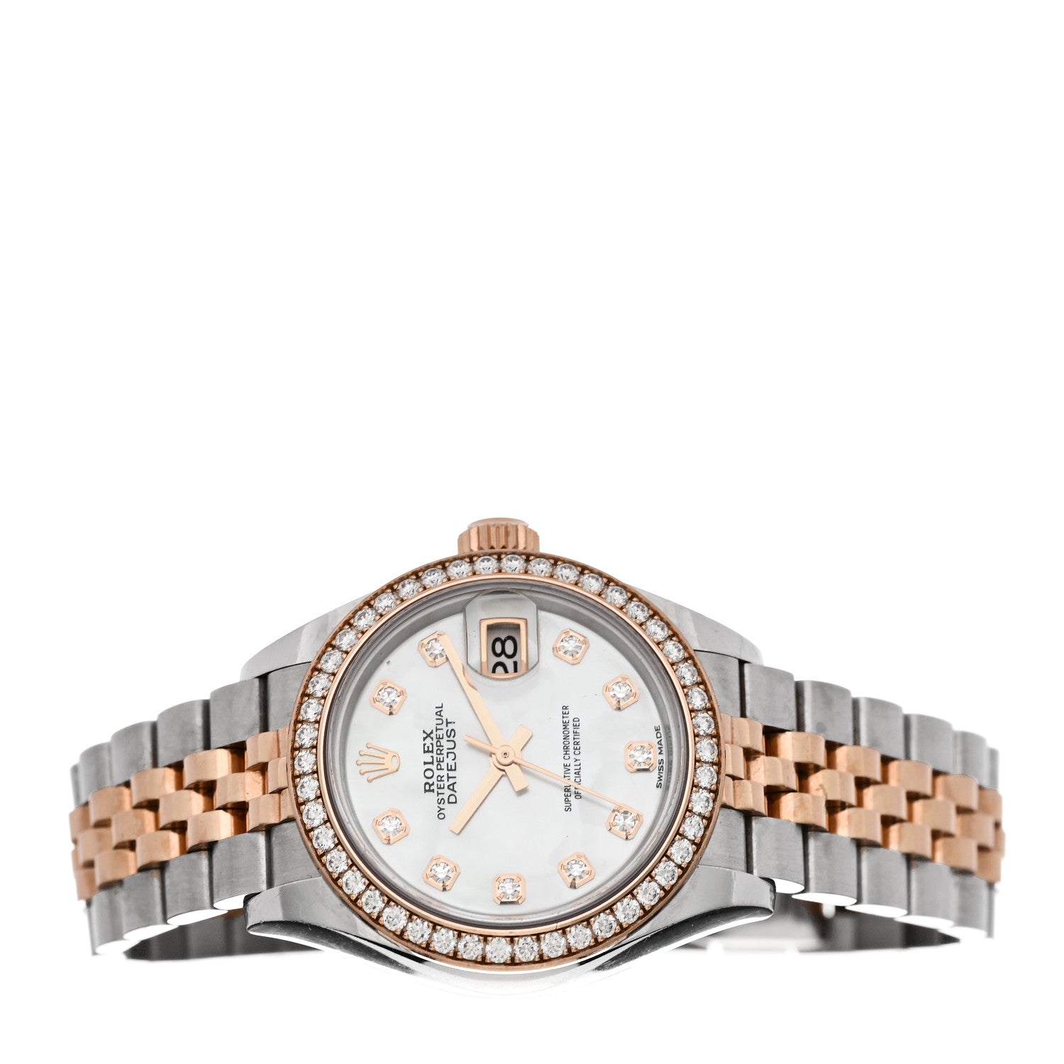 Stainless Steel 18K Everose Gold Diamond Bezel Mother of Pearl 28mm Oyster Perpetual Datejust Watch 279381RBR - Image 2