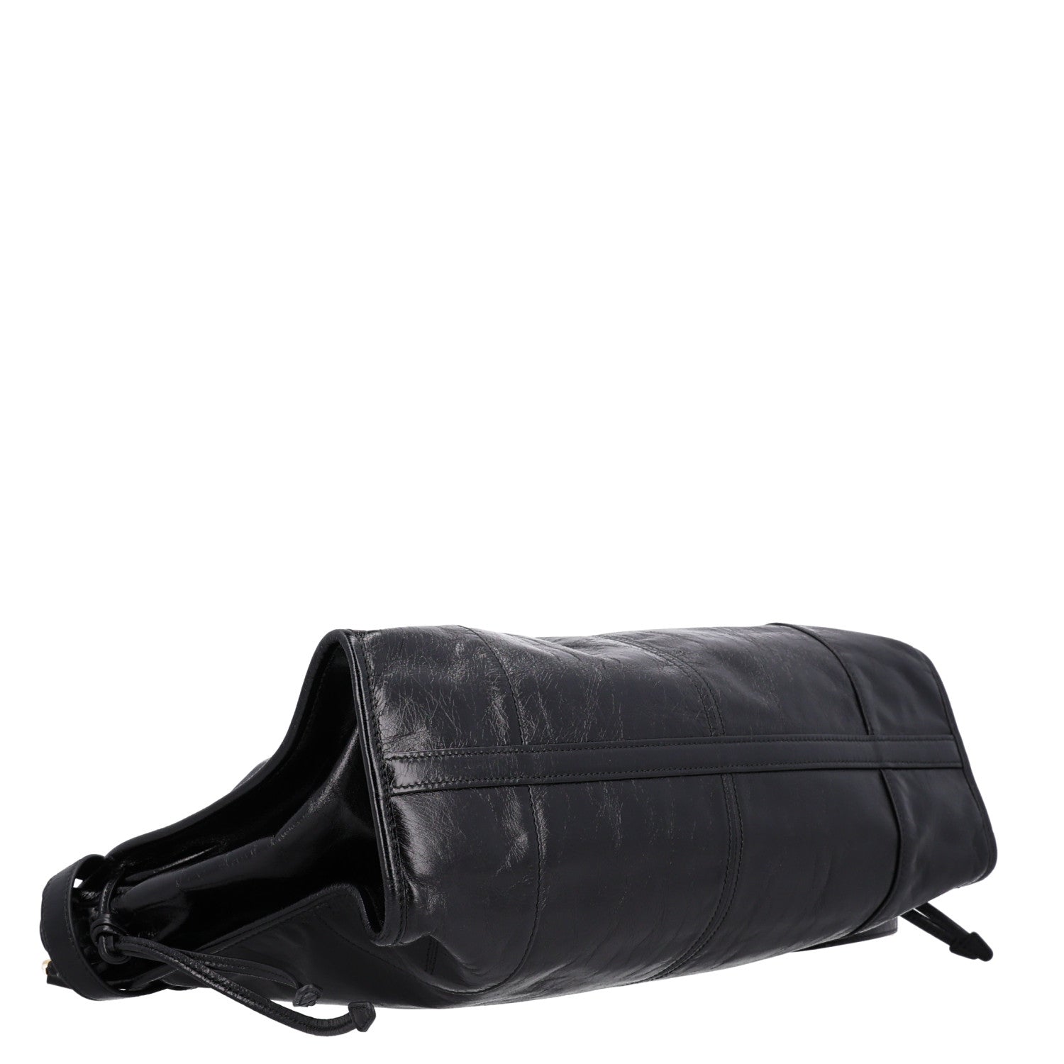 Glossy Calfskin Triangle Large Bonnie Shoulder Bag Black - Image 3