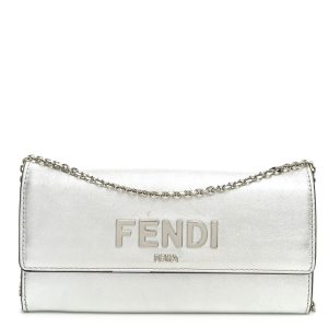 Metallic Calfskin Continental Wallet On Chain Argento