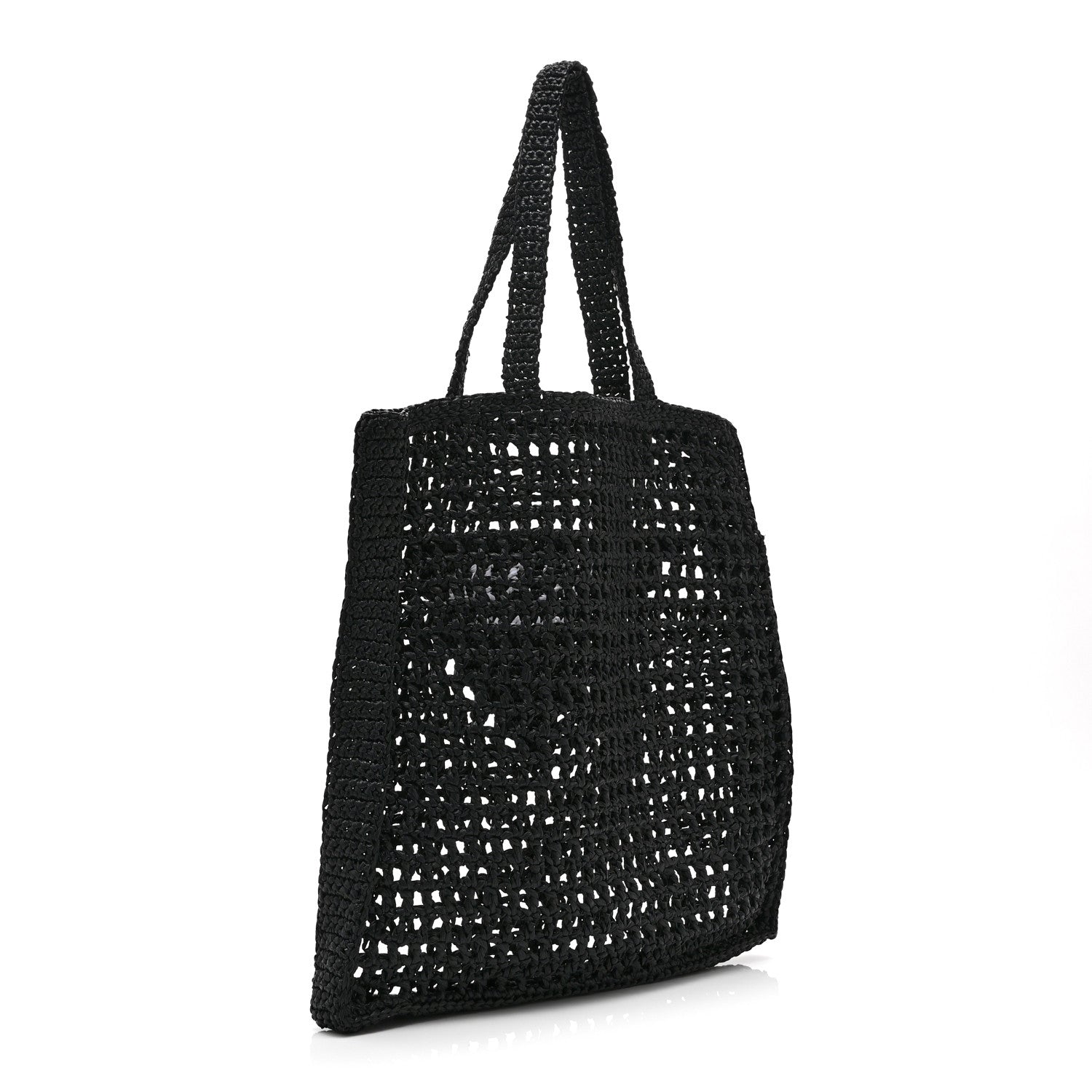 Yarn Raffia Effect Crochet Logo Embroidered Tote Bag Black - Image 3