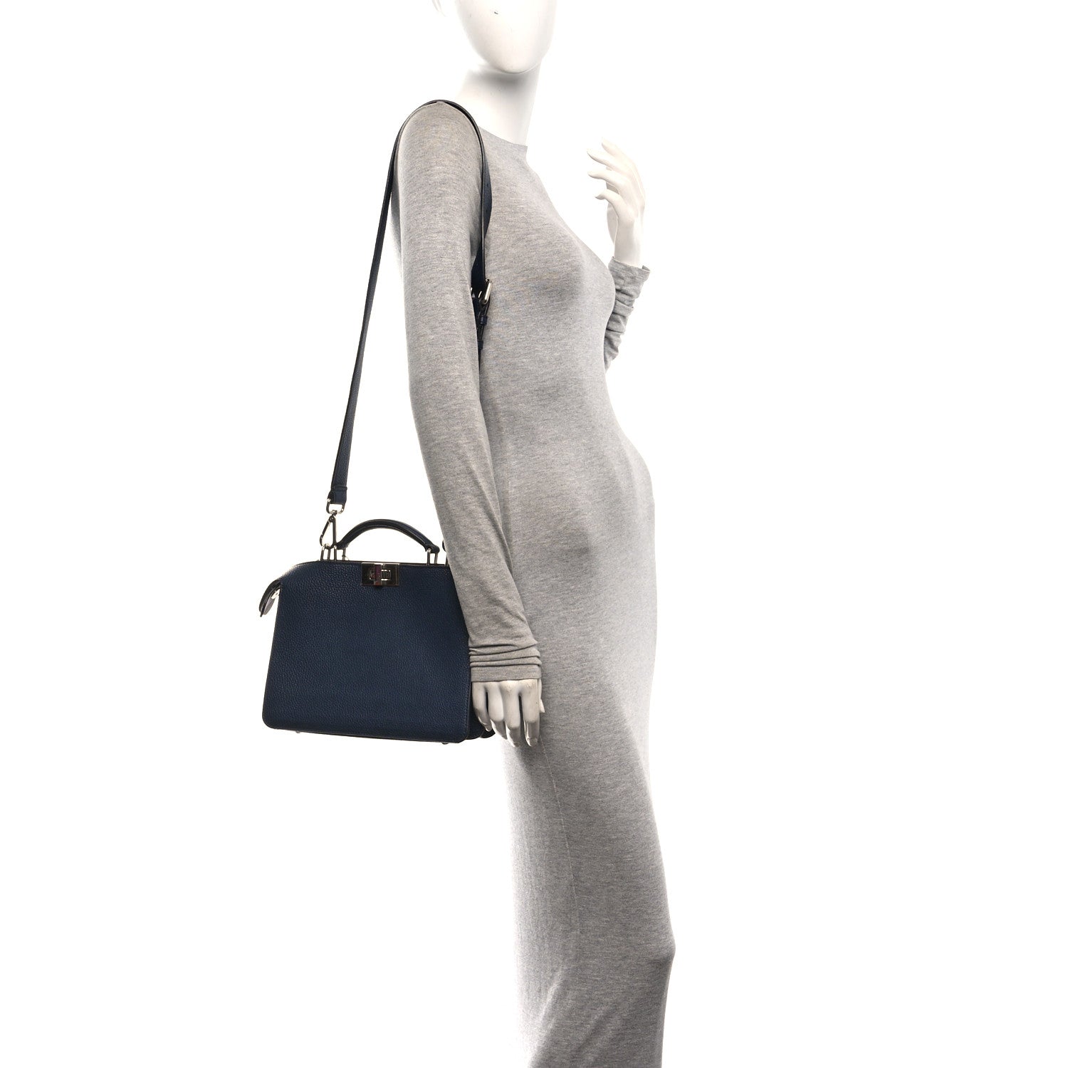 Cuoio Romano Vitello Cover Glazed Fabric Bi-Color FF 1974 Mini Peekaboo I SEE U Satchel Blue Dark Brown Tobacco Moro - Image 2