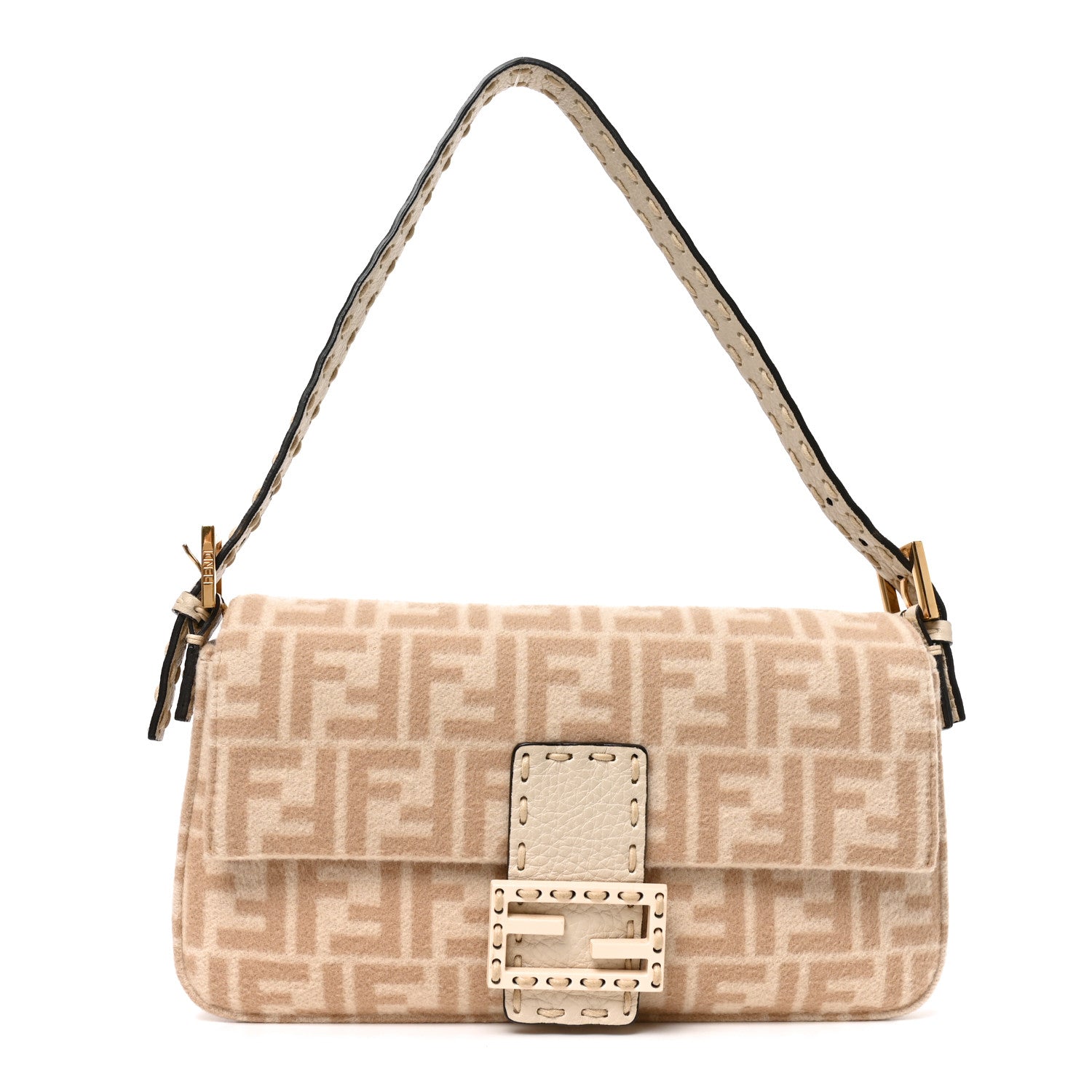 Wool Cuoio Romano Selleria FF 1974 Baguette 1997 Beige Cammello Camelia