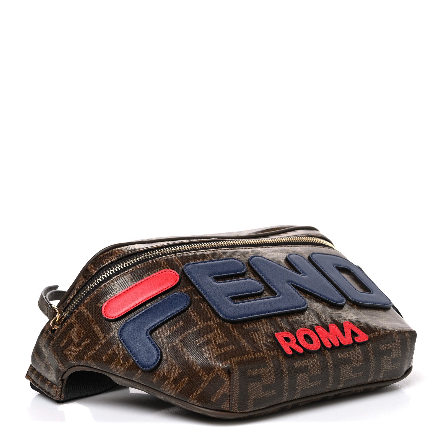 X FILA Glazed Fabric Vitello Century FF 1974 Mania Belt Bag Mogano Panna Blueberry - Image 4