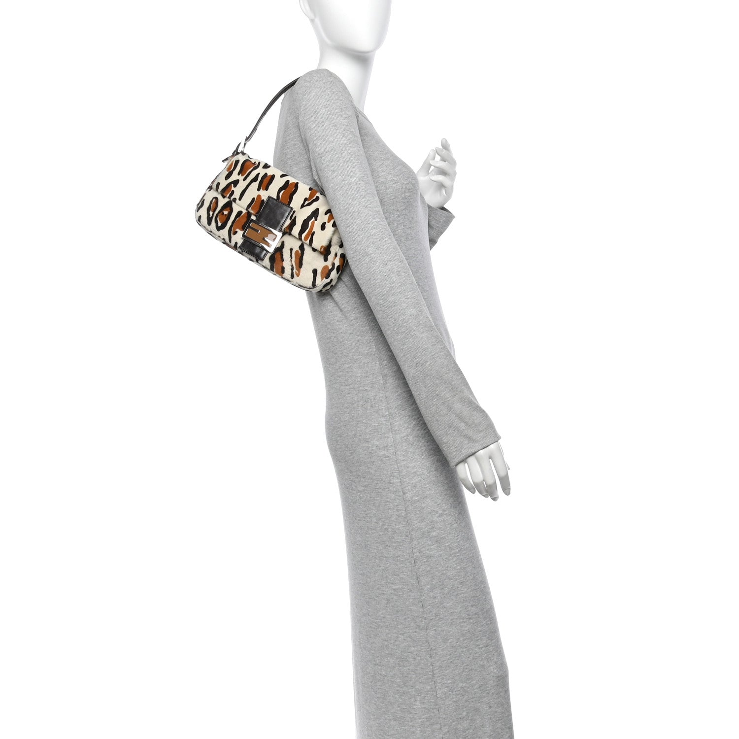 Calf Hair Leopard Print Baguette Brown - Image 2