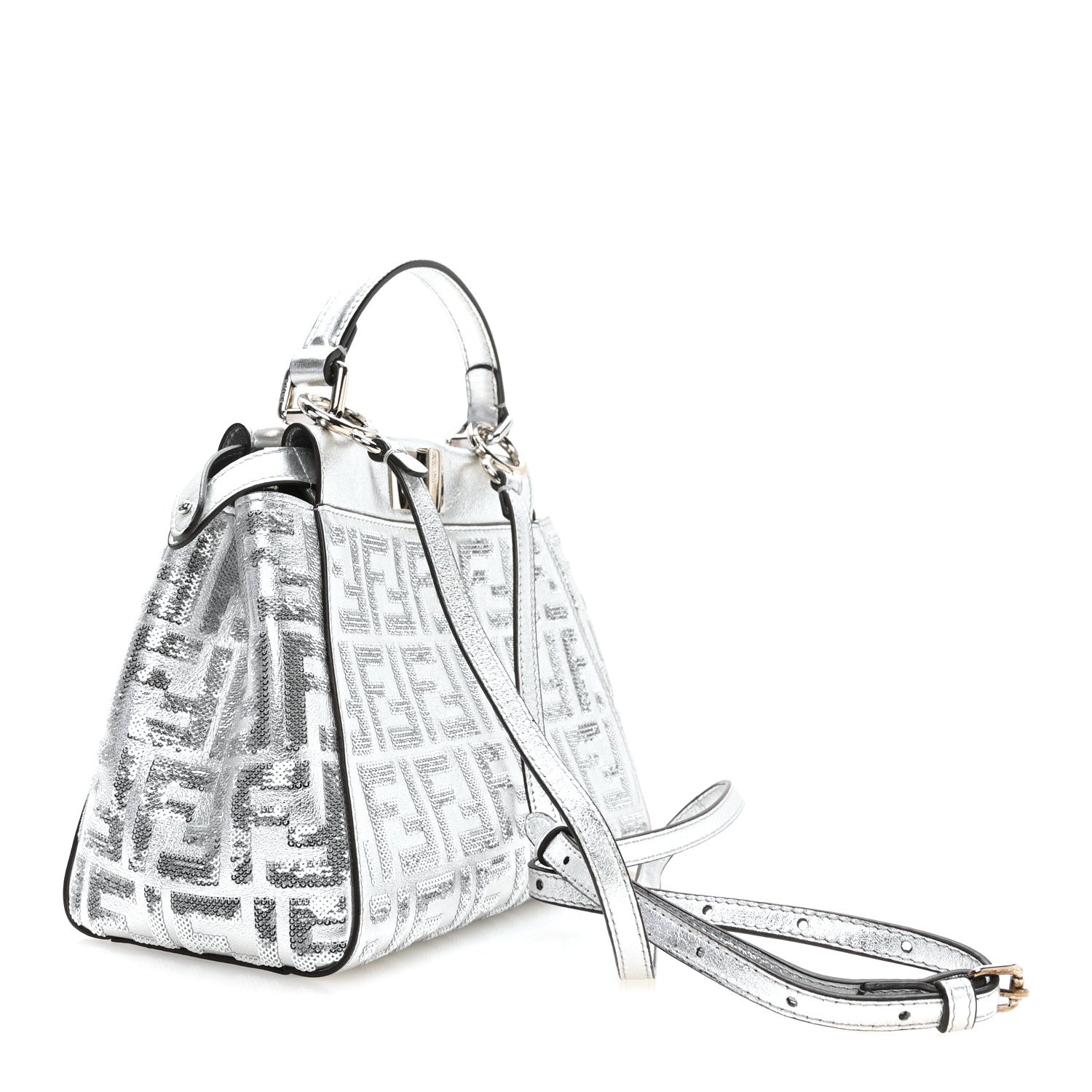 Vitello Catalan Mirror Sequin FF 1974 Embroidered Mini Peekaboo Iconic Satchel Argento - Image 3