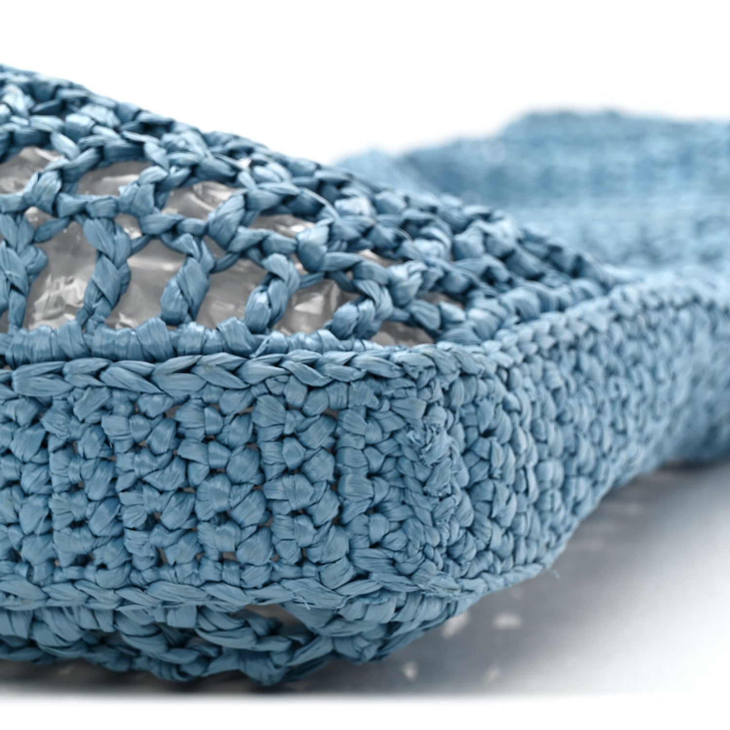 Yarn Raffia Effect Crochet Logo Embroidered Tote Bag Celeste - Image 10