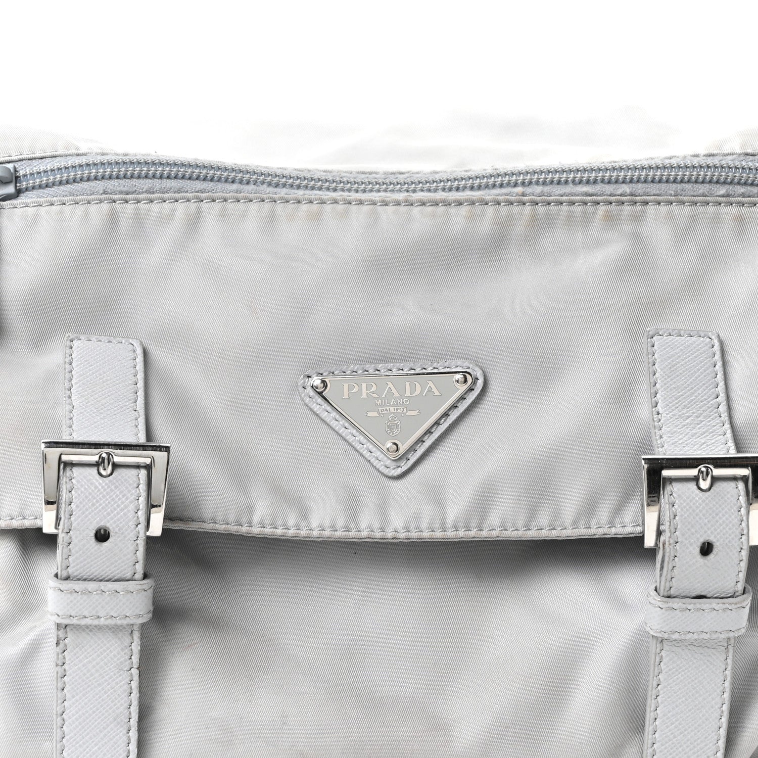 Re-Nylon Vela Saffiano Pocket Double Buckle Messenger Shoulder Bag Fiordaliso - Image 8