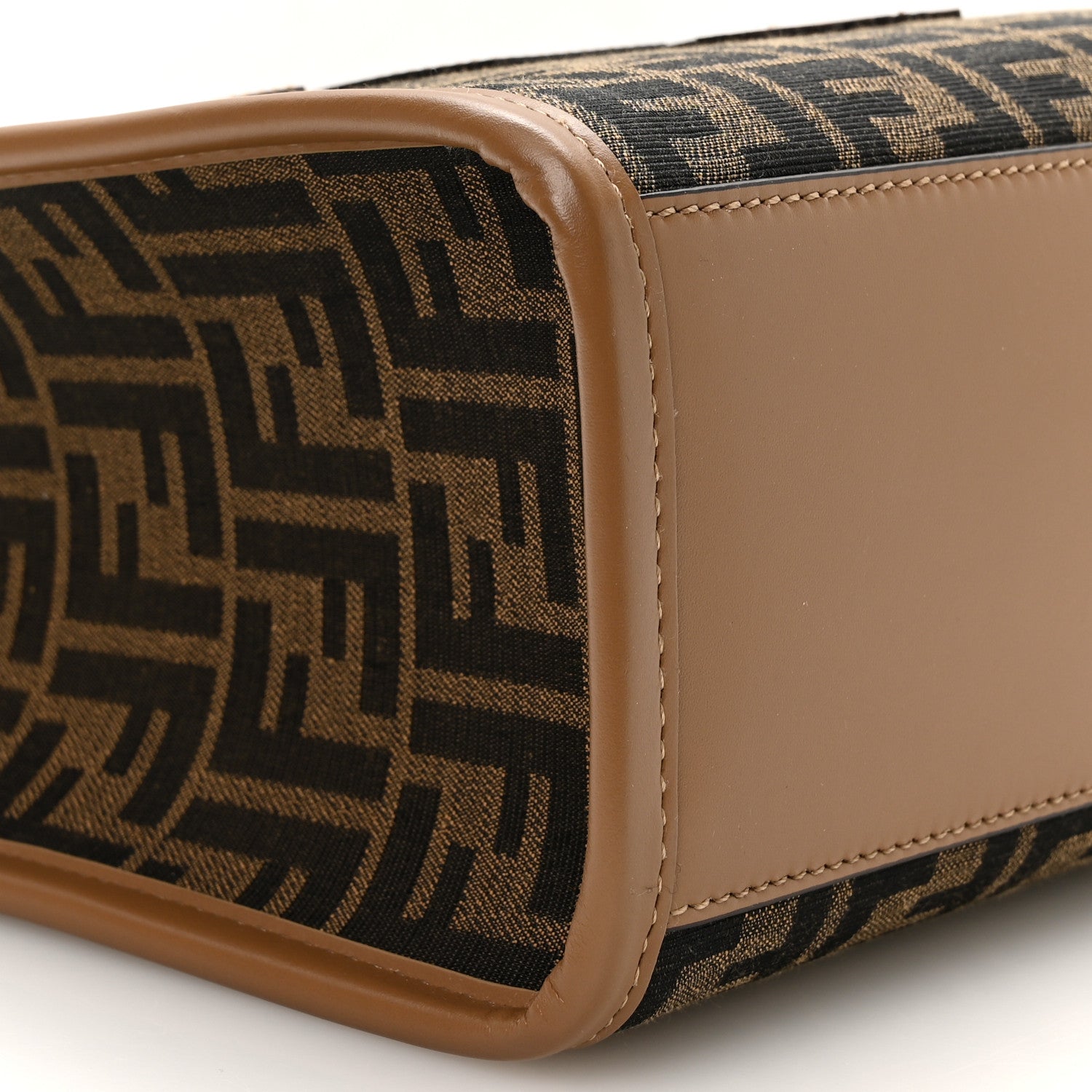 Fabric Jacquard FF 1974 Logo Small Fendi Sunshine Shopper Tote Tobacco Moro Sand - Image 9
