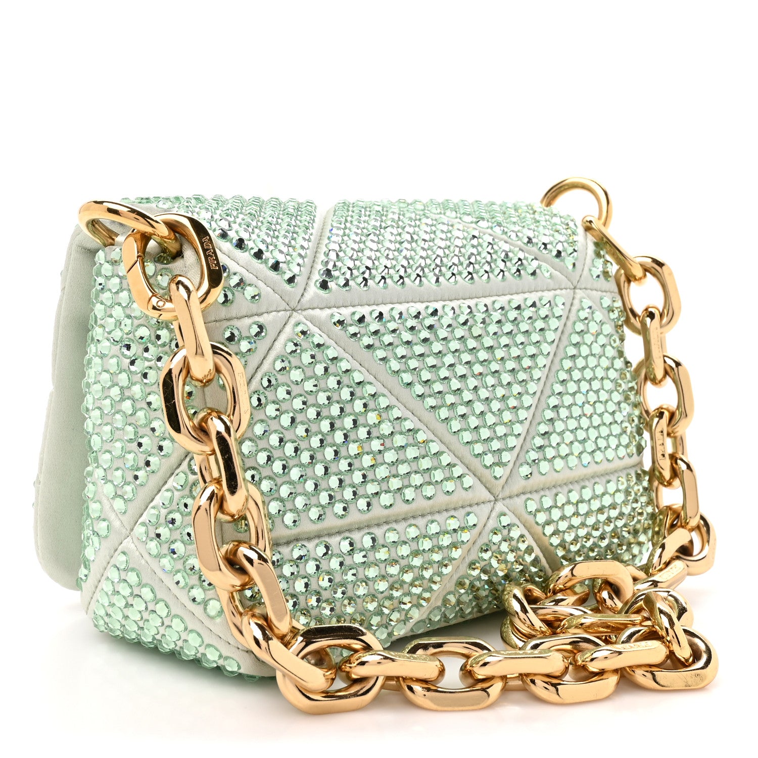 Satin Crystal Mini Bag With Chain Acqua - Image 3