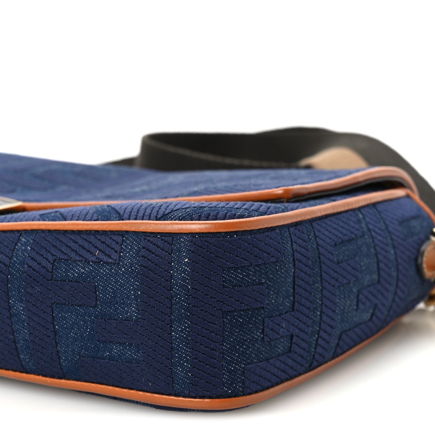 Denim Vitello King FF Embroidered Large Baguette Blue Cuoio - Image 12