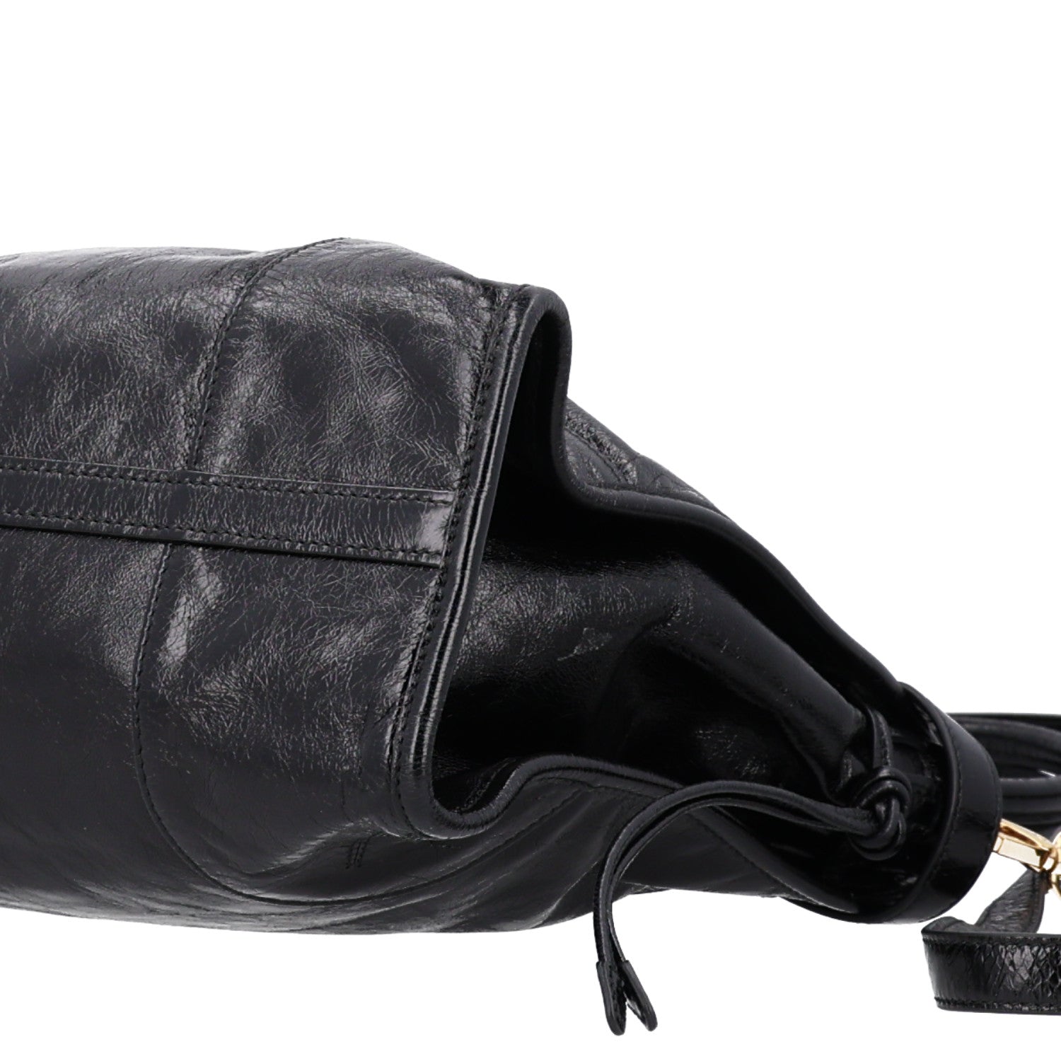 Glossy Calfskin Triangle Large Bonnie Shoulder Bag Black - Image 9
