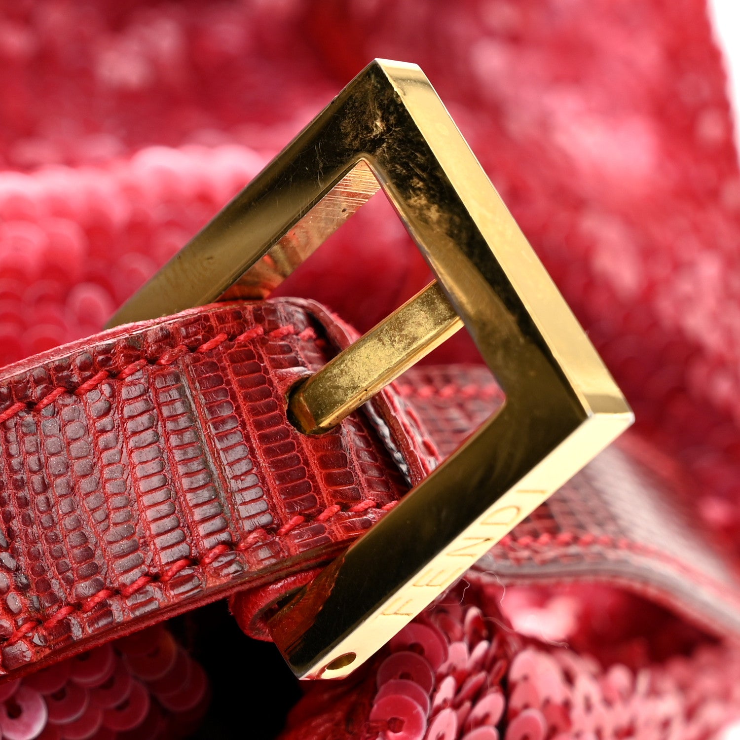 Sequin Lizard Enamel Baguette Red - Image 13