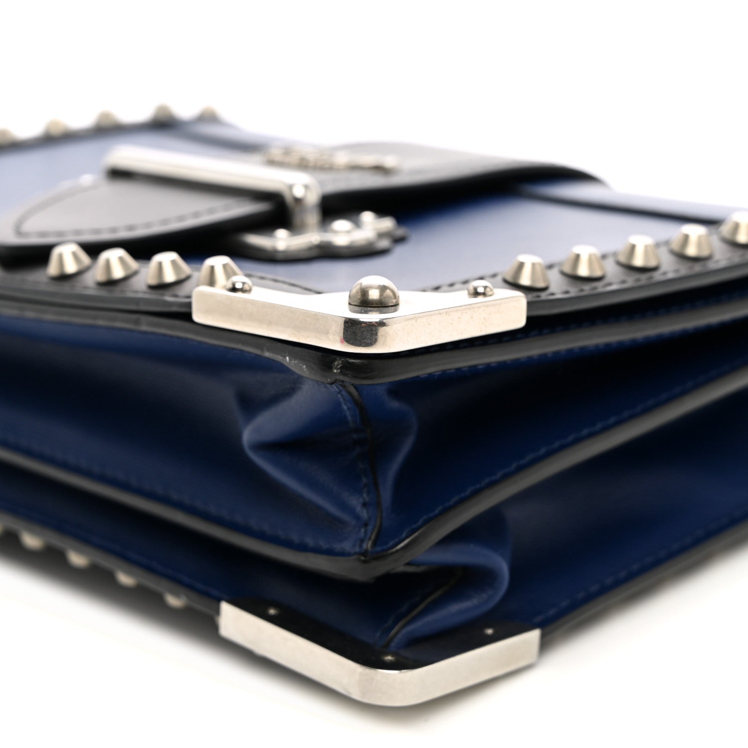 City Calf Saffiano Studded Cahier Bag Blue Black - Image 9