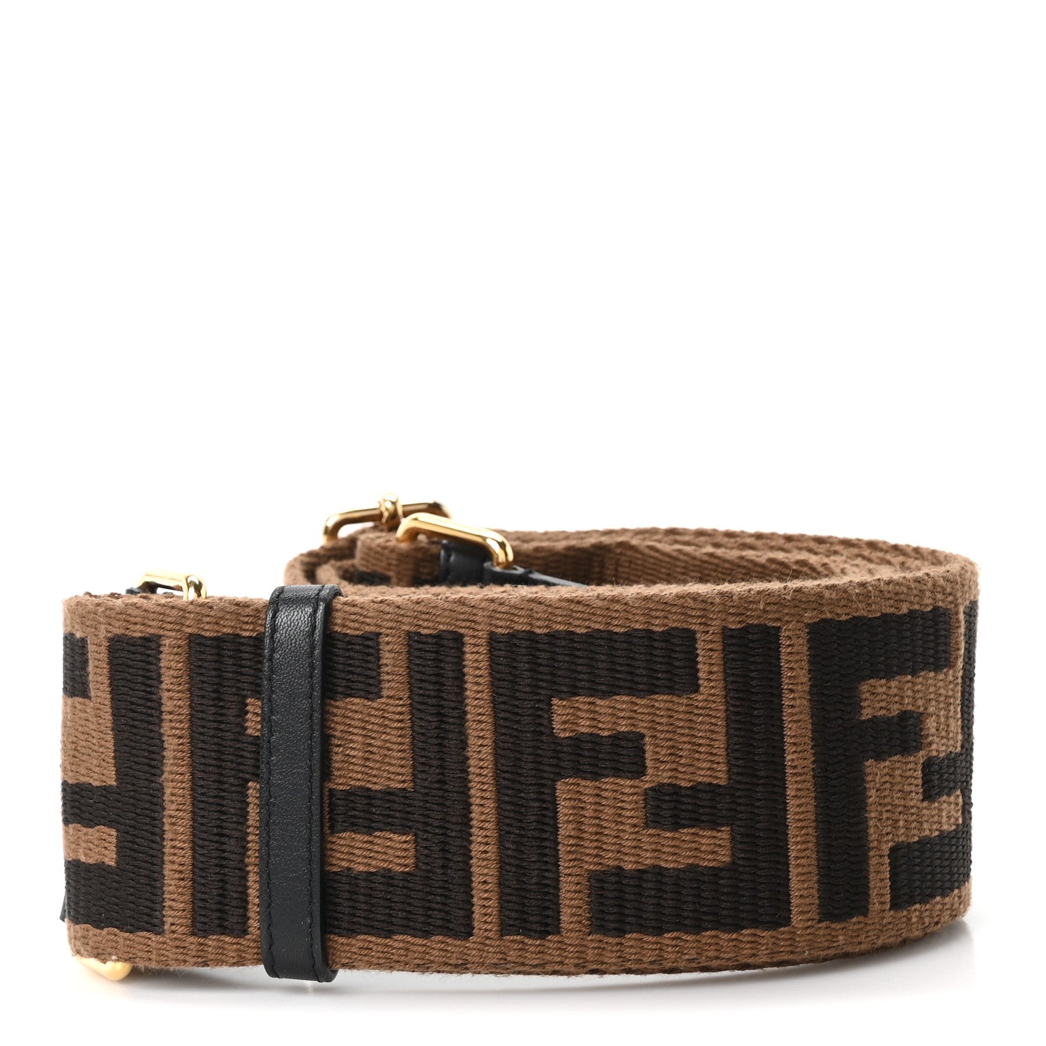 Jacquard Ribbon Vitello King FF Adjustable Strap You Fango Marrone Black - Image 2