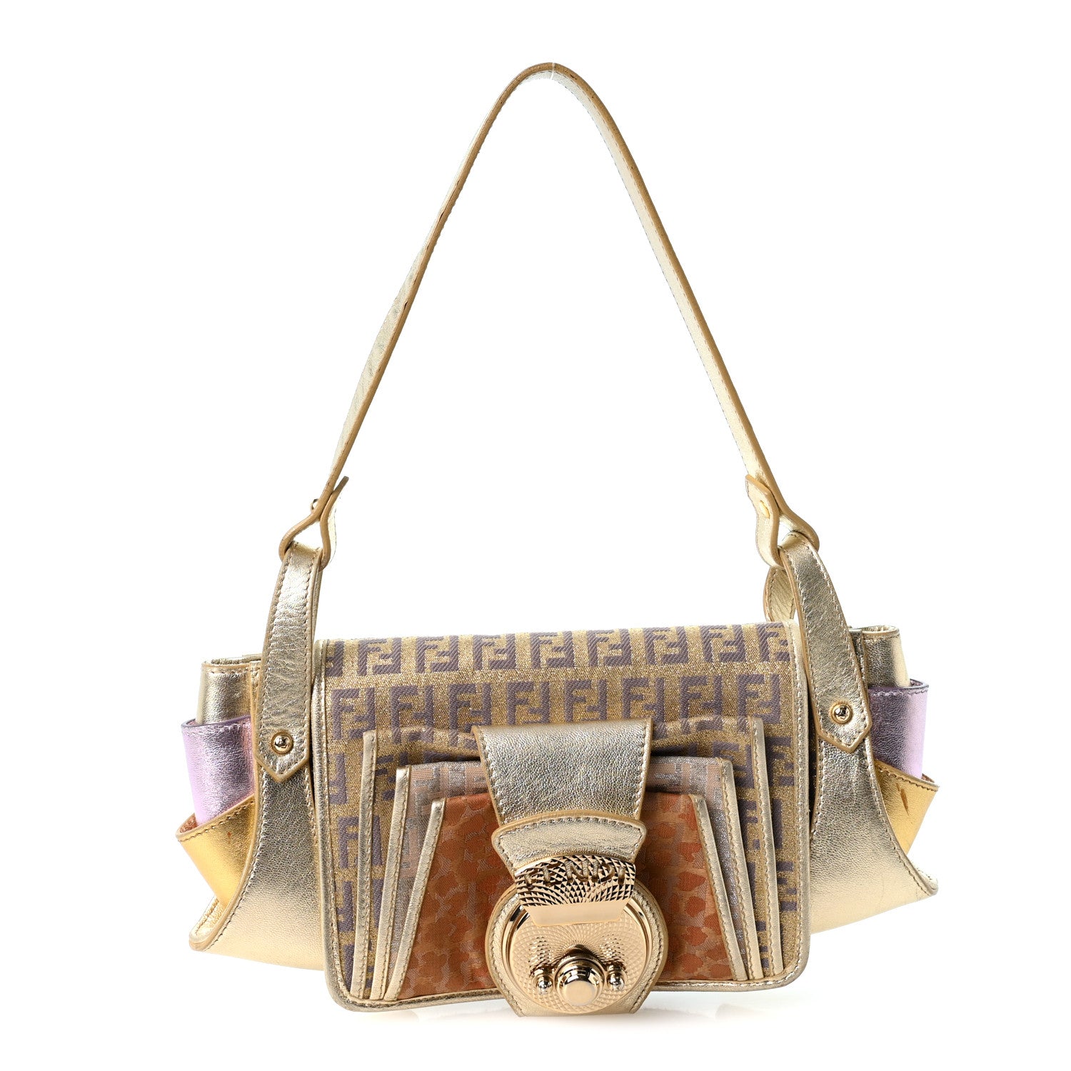 Metallic Calfskin Jacquard Zucchino Leopard Print Compilation Hobo Gold Multicolor