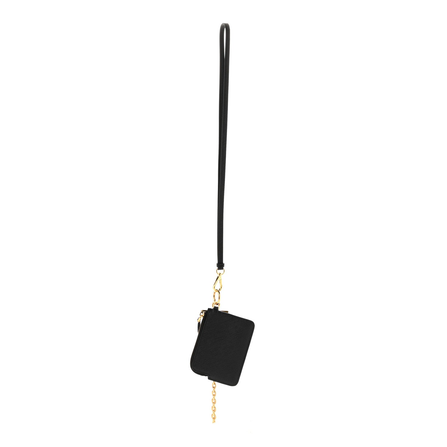 Saffiano Triangle Logo Card Holder With Strap Black - Image 3