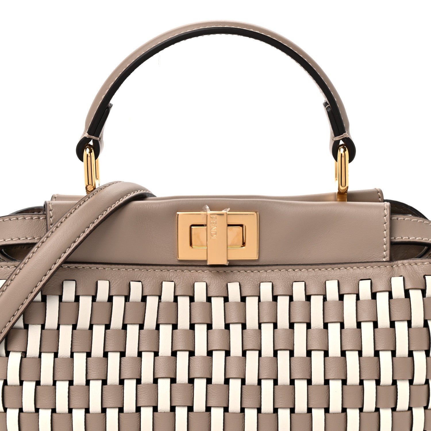 Calfskin Woven Mini Peekaboo Iconic Satchel Tortora White Ice - Image 9