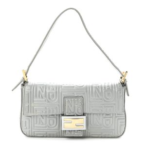 Nappa Logo Embossed Baguette Silver