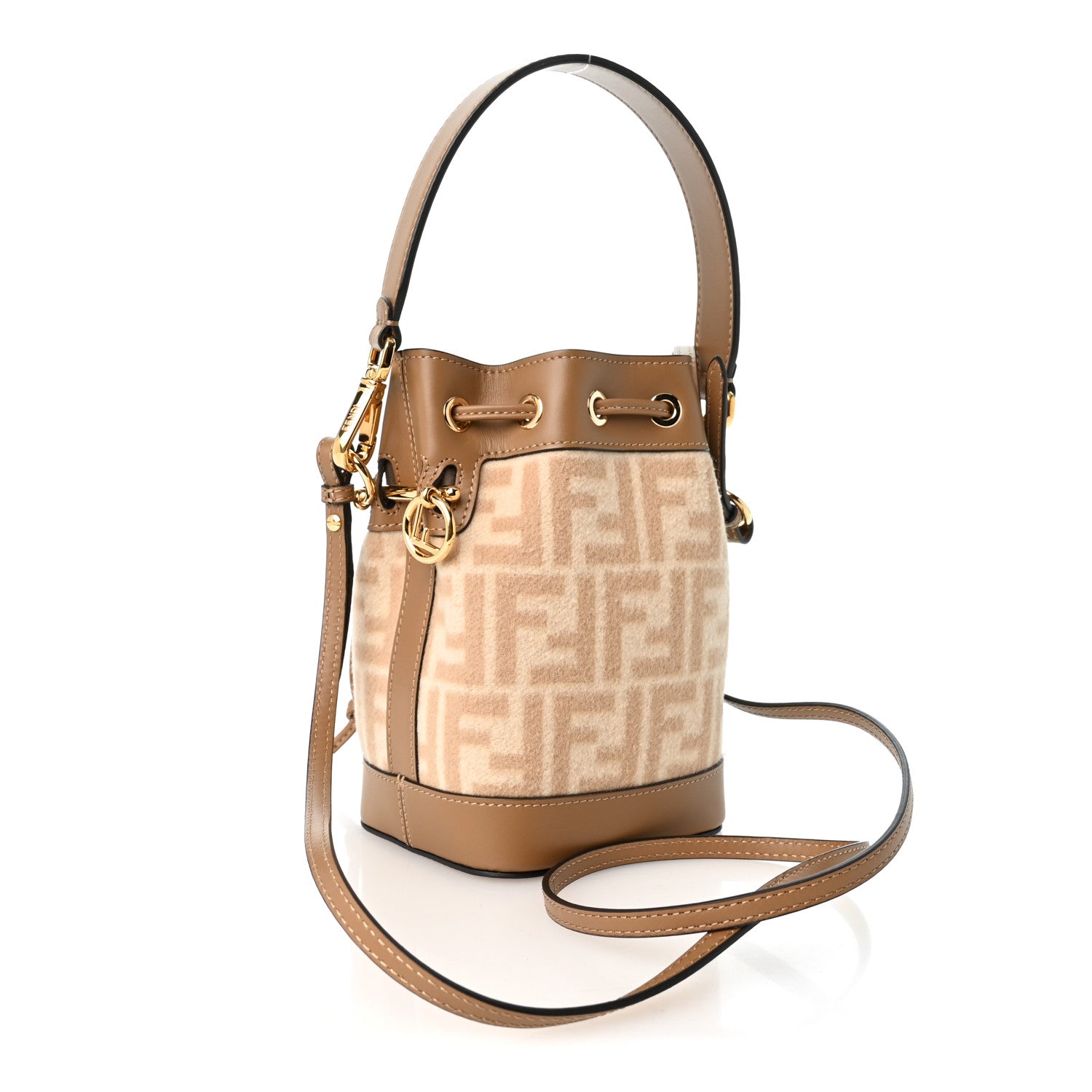 Wool Vitello King FF 1974 Mini Mon Tresor Bucket Bag Beige Cammello Sand - Image 3