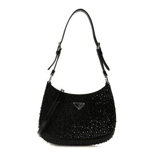Satin Crystal Cleo Adjustable Strap Shoulder Bag Black